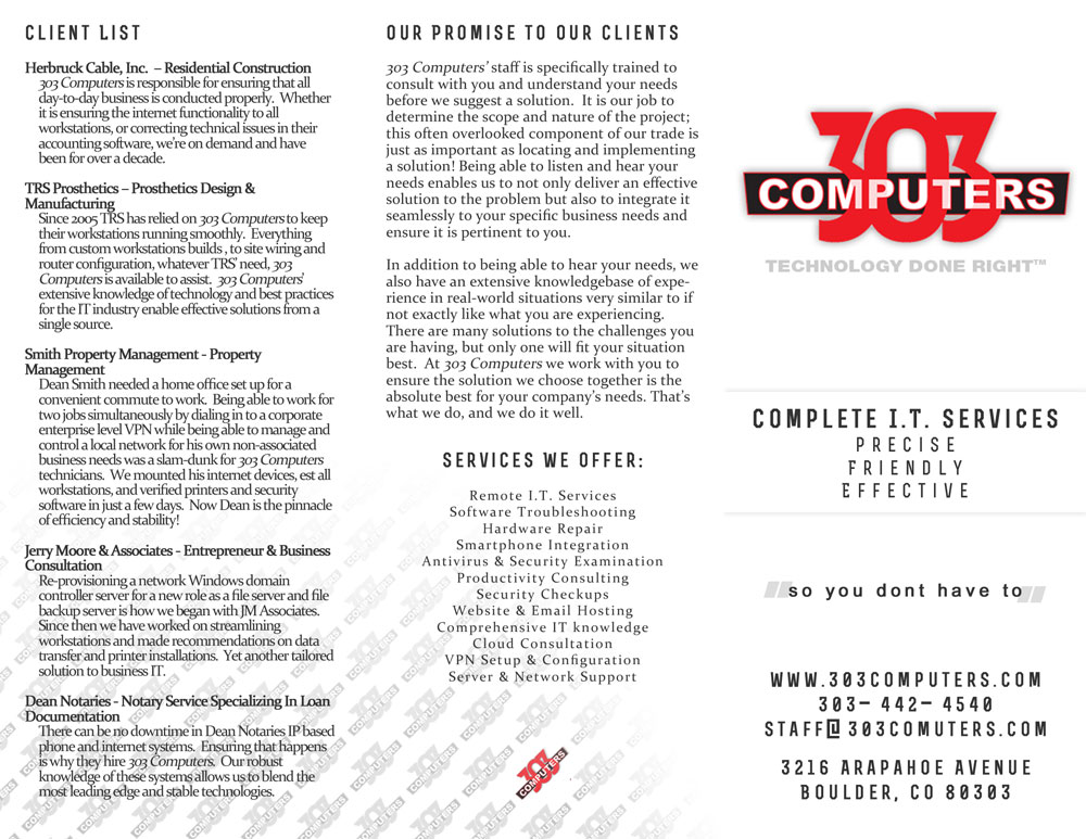 303 Computers brochure graphics